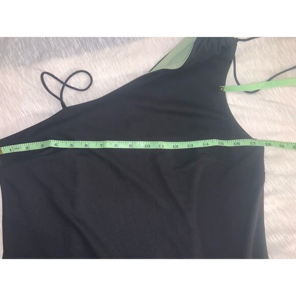 Express vintage midi Black & Green dress with asymetrical hemline Size 11/12 - Picture 5 of 6